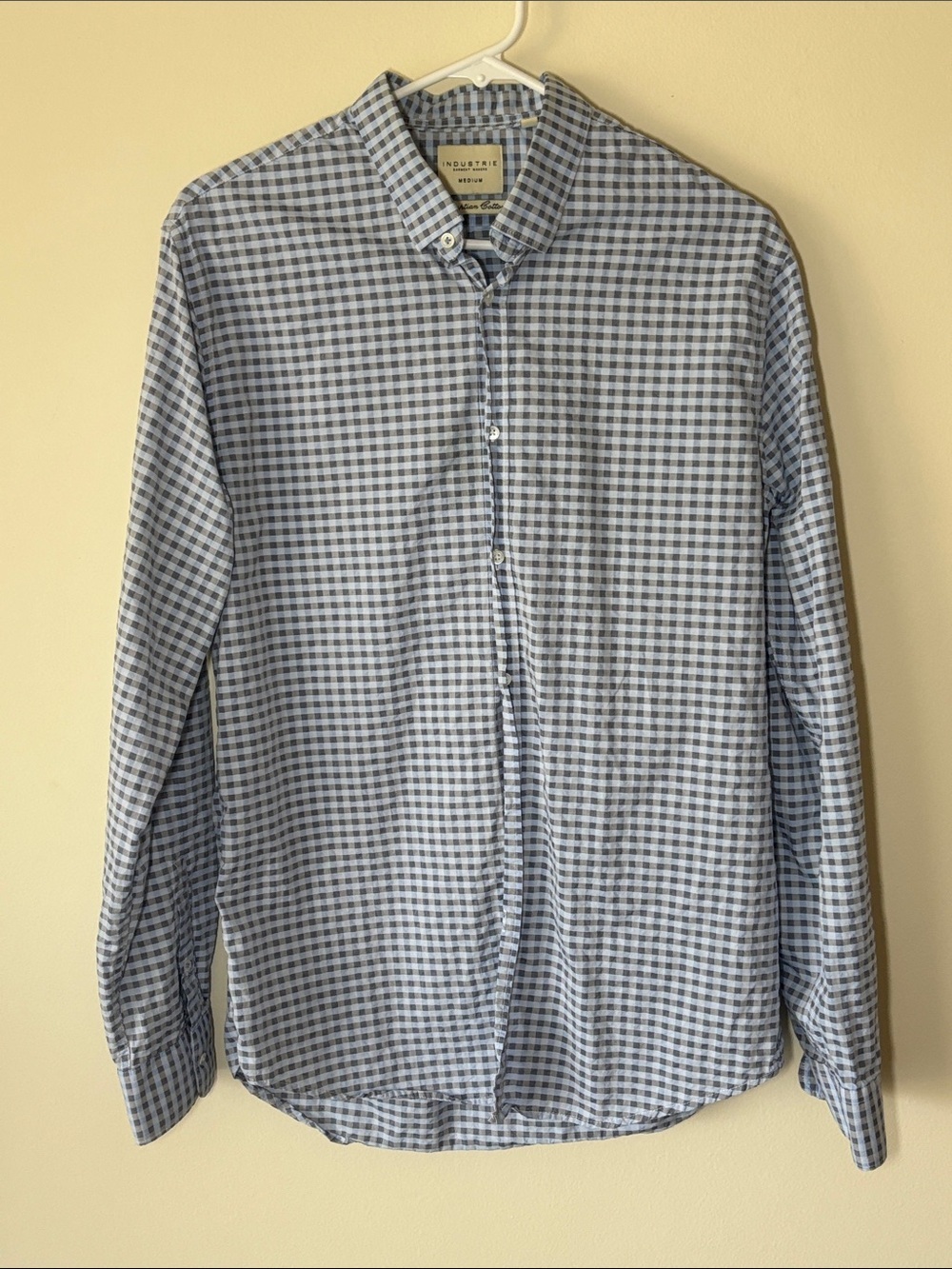 INDUSTRIE Egyptian Cotton Light Blue and White Gingham Button-Down Shirt